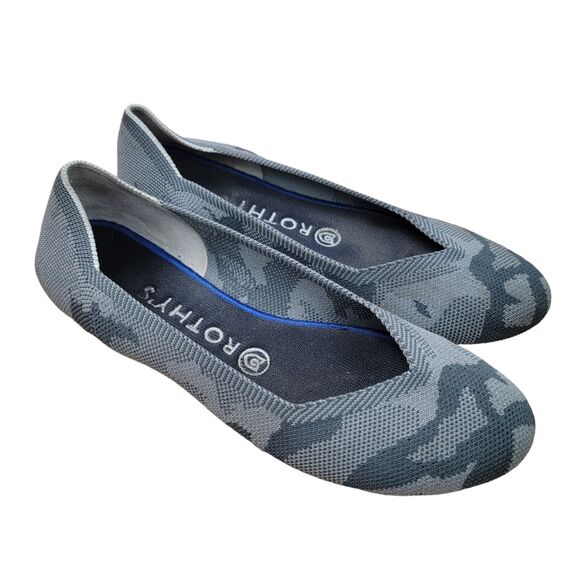 Rothy's Size 8 The Flat Retired Gray Camo Red Bottom Round Toe Ballet Flats - Picture 1 of 7